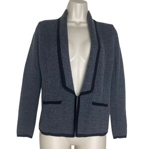 Loft Wool Blend knit Sweater Blazer Size XS Petite Charcoal Hook & Eye w/Pockets